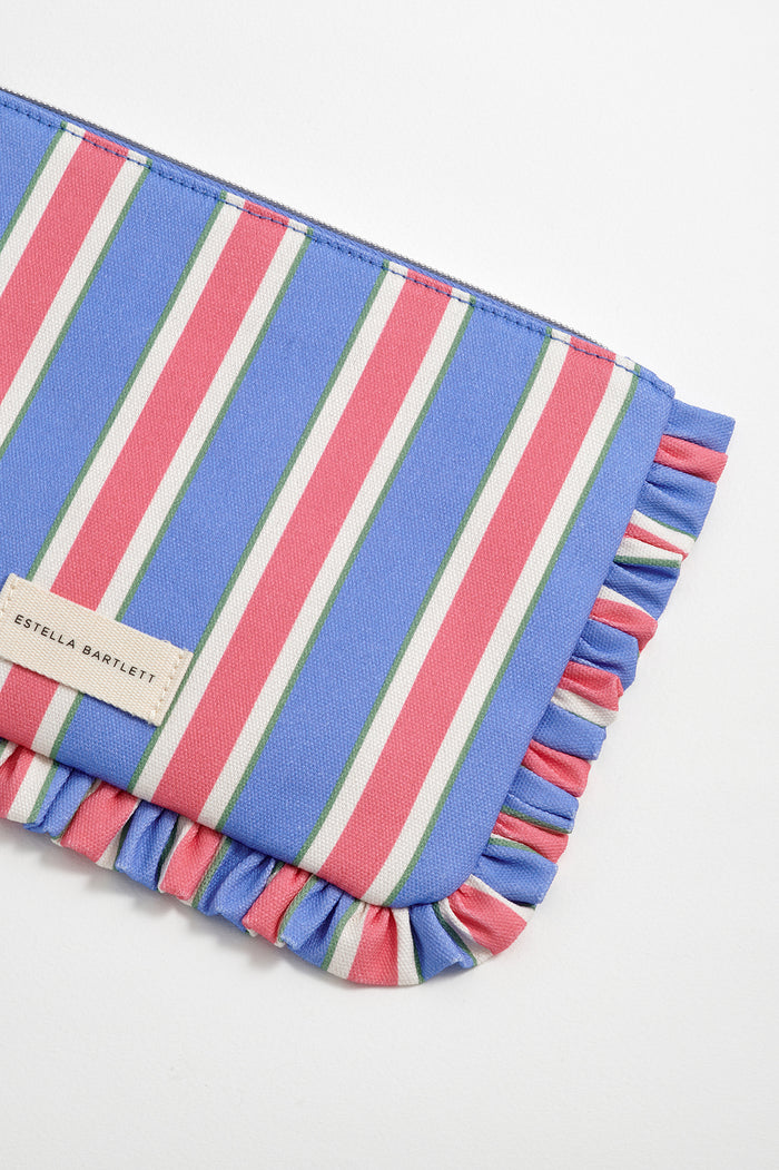 Blue Stripe Ruffle Pouch