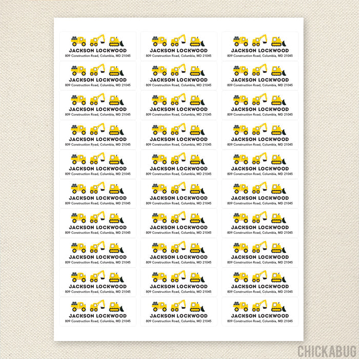 Construction Vehicles Address Labels
