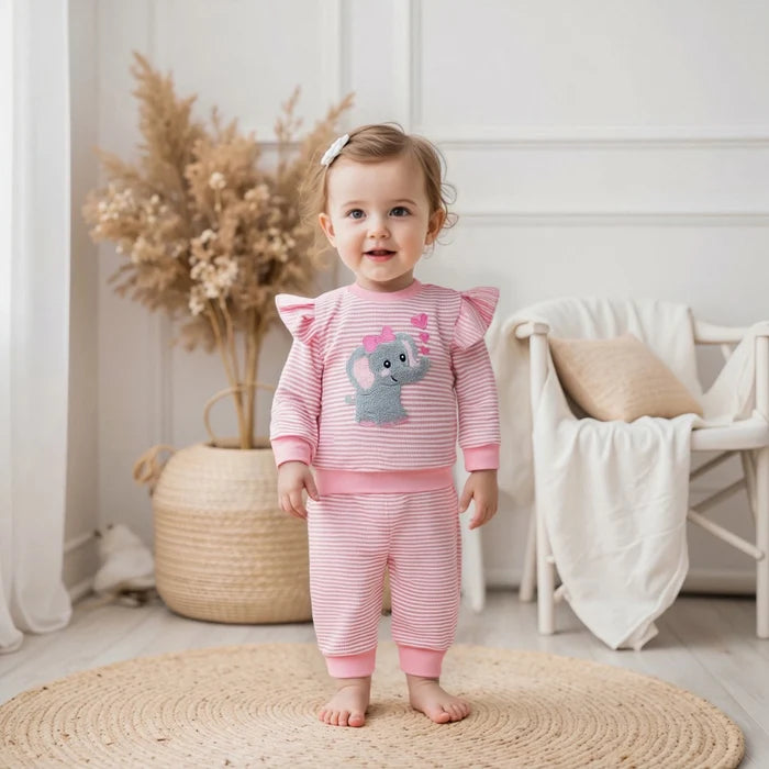 ELEPHANT Pink Striped Ruffle Outfit