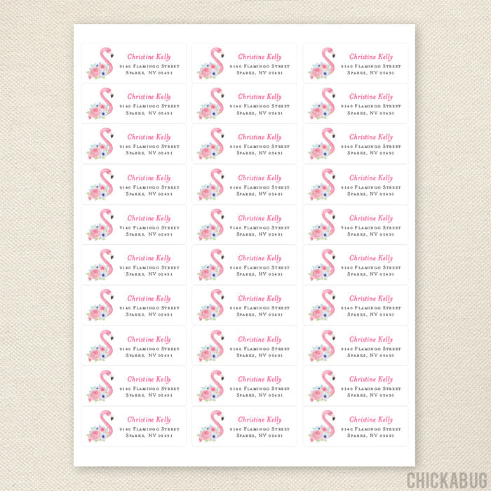 Flower Flamingo Address Labels