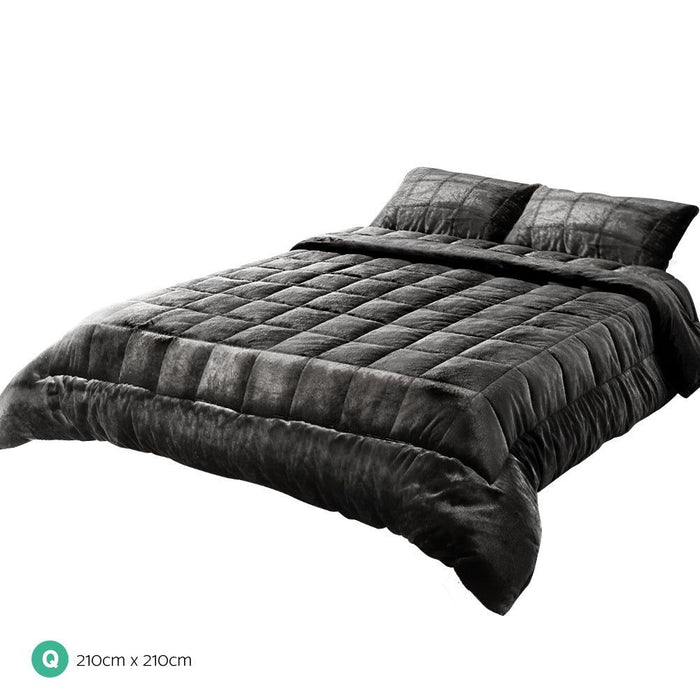 Giselle Bedding Faux Mink Quilt Queen Size Charcoal -Home Living Store - -