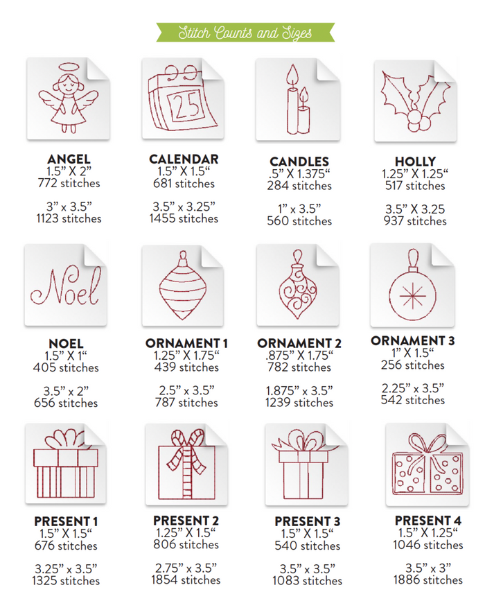 Holiday Doodles Redwork Set 1 (Downloadable Machine Embroidery Designs)