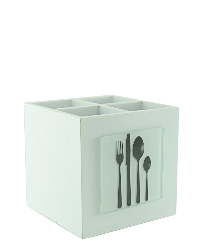 Kitchen Life Wooden Utensil Box - White