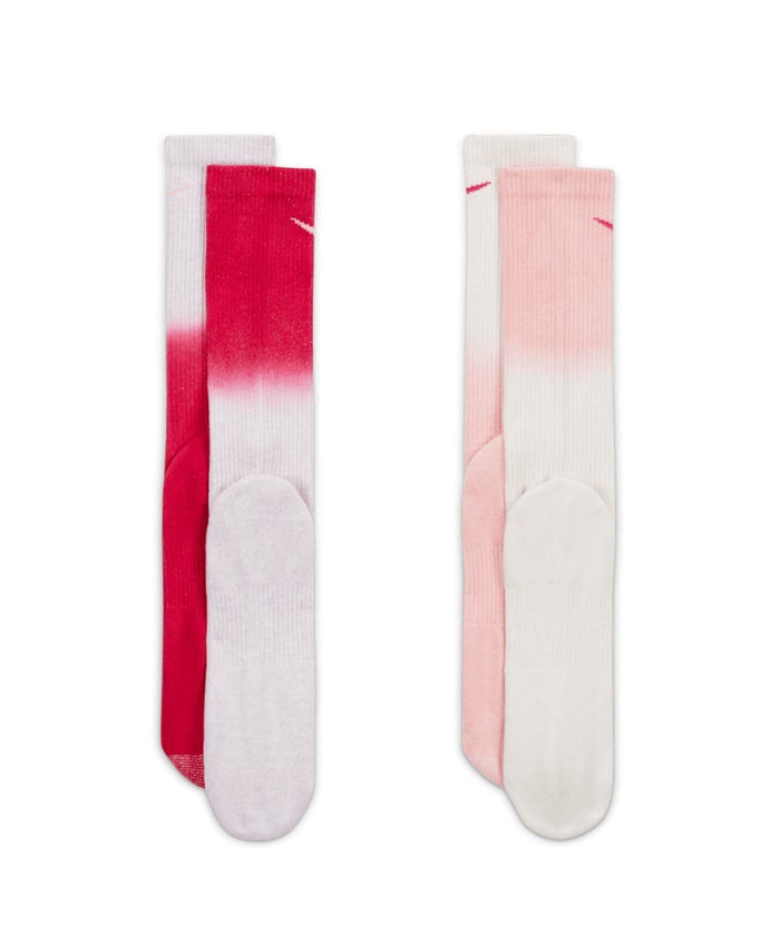 Pink tie dye nike mid calf 2 pack socks both pairs straight down