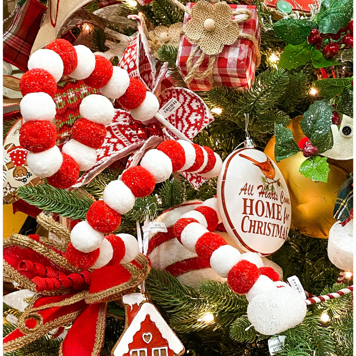 Pom Pom Curly Spray, Red and White