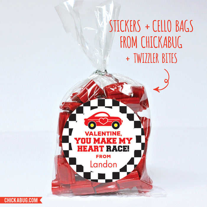 Race Car Valentine's Day Stickers