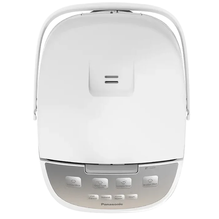 White rice cooker with visible brand logo on a white background