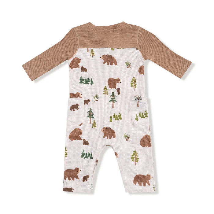 Sweet Brown Bears | Romper with Contrast Sleeves
