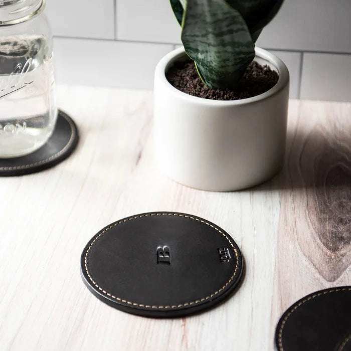 The Farm House Circle Fine Leather Coaster Set of 4 Coasters | Holtz Leather Co.