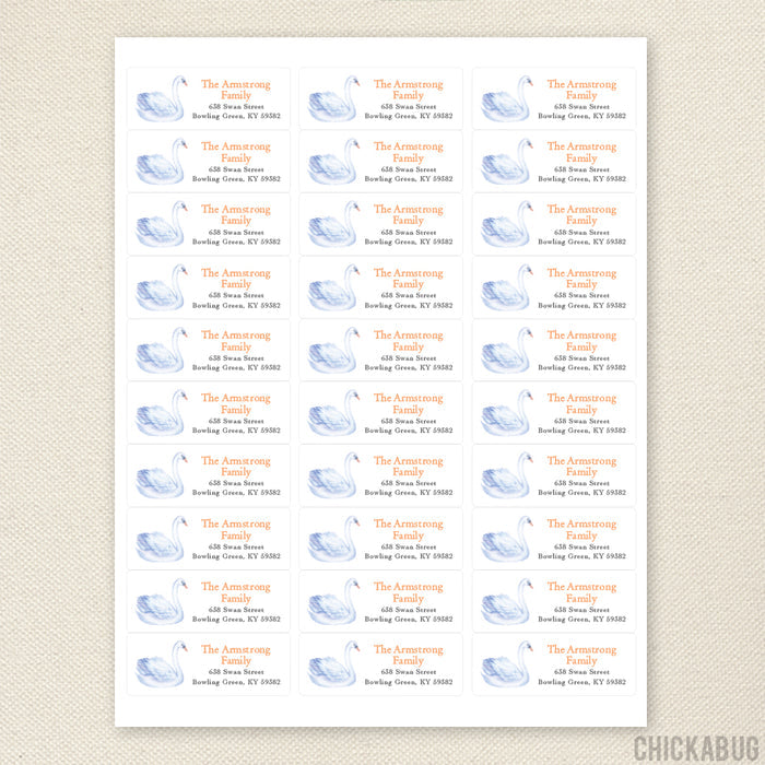 Watercolor Swan Address Labels