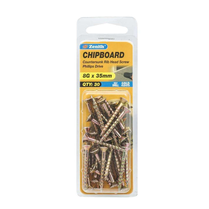 Zenith Chipboard Screw GP PHL 8G x 35mm (30pk)
