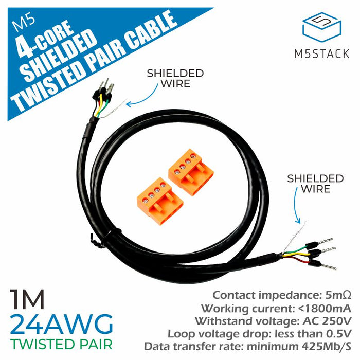 24AWG 4-Core Shielded Twisted Pair Cable - m5stack-store