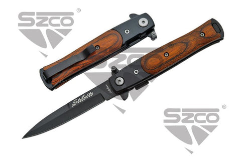 4" WOOD STILETTO STYLE LINER LOCK