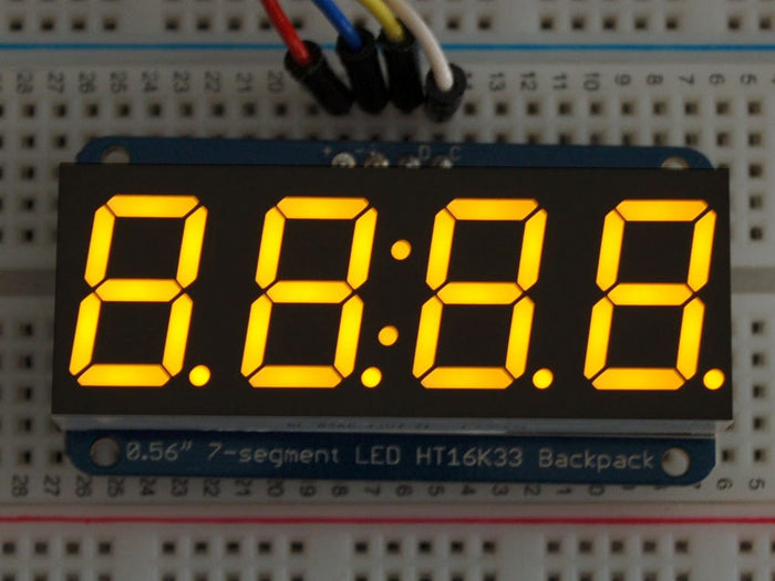 Adafruit 0.56" 4-Digit 7-Segment Display w/I2C Backpack - Yellow by Adafruit - The Pi Hut