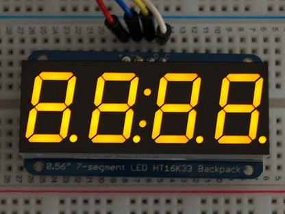Adafruit 0.56" 4-Digit 7-Segment Display w/I2C Backpack - Yellow by Adafruit - The Pi Hut
