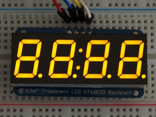 Adafruit 0.56" 4-Digit 7-Segment Display w/I2C Backpack - Yellow by Adafruit - The Pi Hut