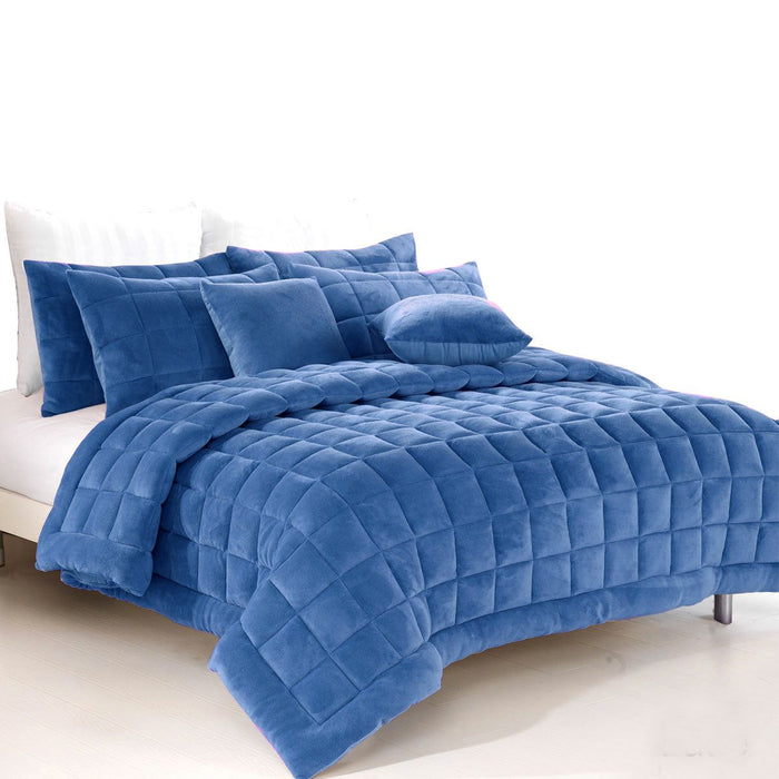 Alastairs Augusta Faux Mink Quilt / Comforter Set Denim Super King -Home Living Store - -