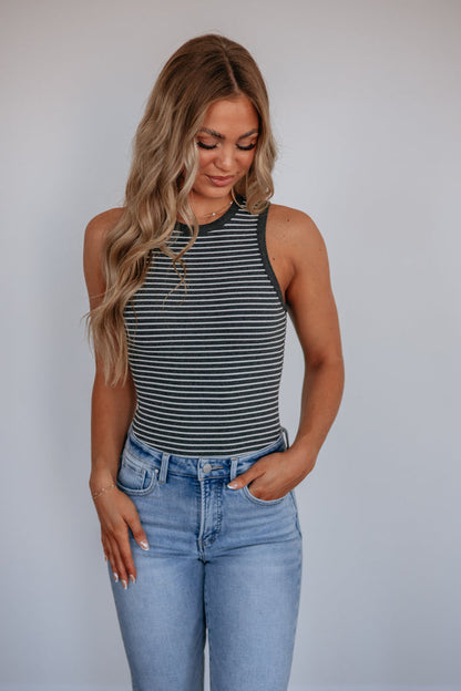 April Striped Bodysuit - Charcoal Mix