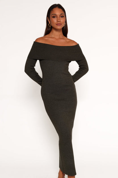 Petal and Pup USA DRESSES Archie Off The Shoulder Midi Dress - Olive