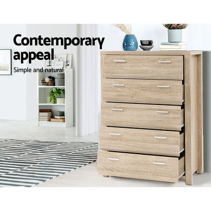 Artiss 5 Chest of Drawers - MAXI Pine -Home Living Store - -
