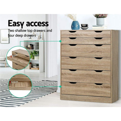Artiss 6 Chest of Drawers - MYLA Oak -Home Living Store - -