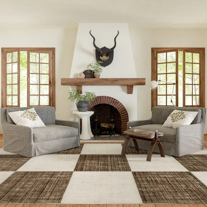 Aspen Checkerboard Fringed Area Rug