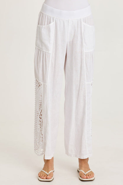 XCVI Astro Linen/Crochet Pull-On Pant