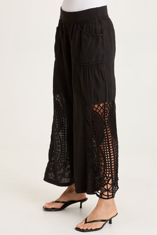 XCVI Astro Linen/Crochet Pull-On Pant