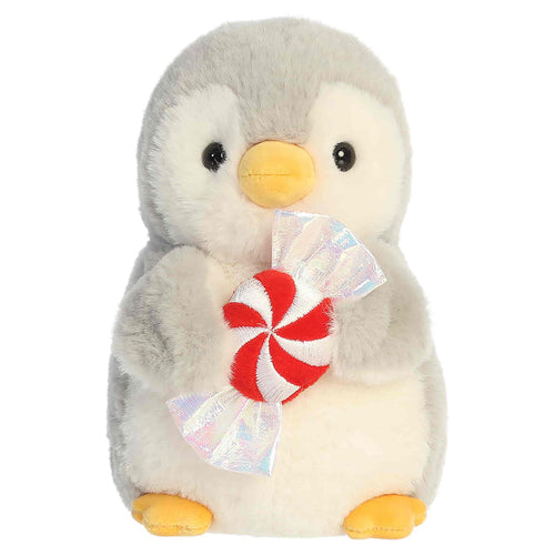 Aurora Plush 7 Inch Pom Pom Penguin with Peppermint Candy Holiday Plush Toy