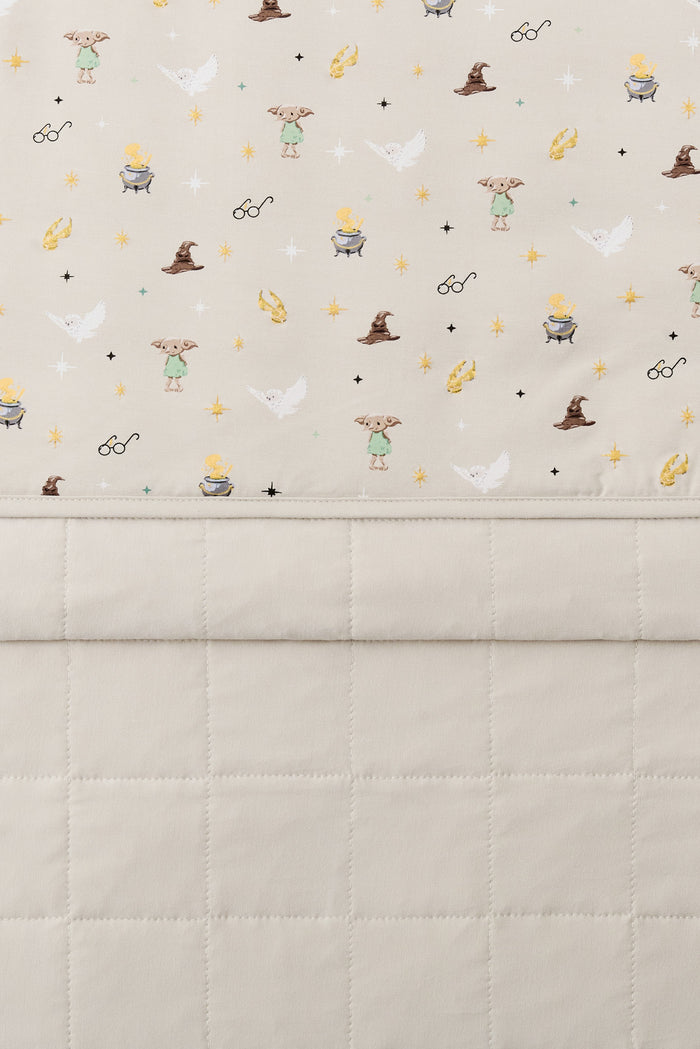Beige Baby blanket with Harry Potter pattern print and plain beige fabric at back