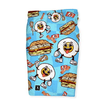 Bacon egg and cheese lacrosse shorts side view