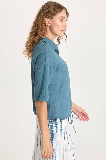 XCVI Balto Linen Snap-Up Top