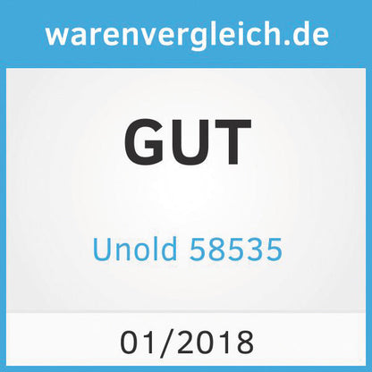 Ein Bewertungszertifikat von warenvergleich.de zeigt für den Unold Barbecue-Grill Edel, Stand 01/2018, in der blau-weißen Farbgebung GUT.
