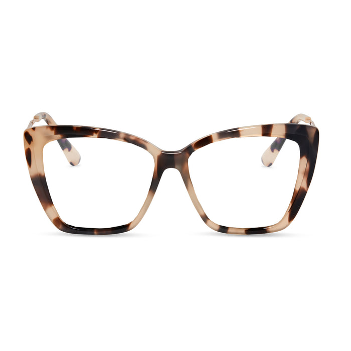 diff eyewear becky ii cat eye glasses with a cream tortoise frame and prescription lenses front view