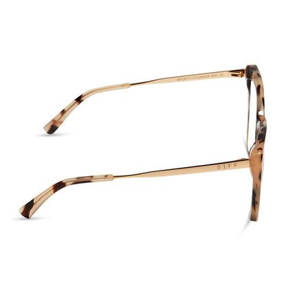 diff eyewear becky ii cat eye glasses with a cream tortoise frame and prescription lenses side view