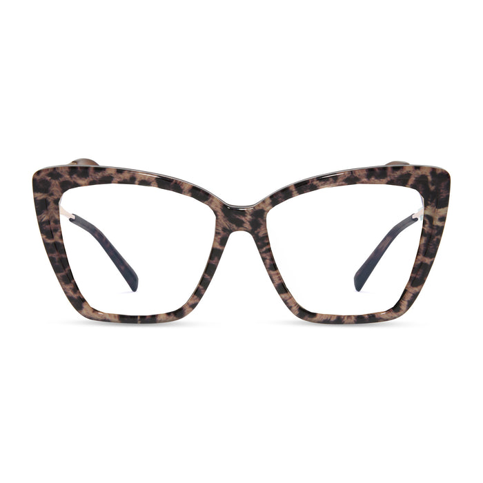 diff eyewear becky ii cat eye glasses with a leopard tortoise frame and prescription lenses front view