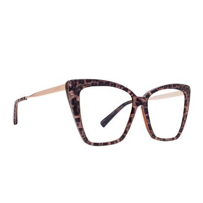diff eyewear becky ii cat eye glasses with a leopard tortoise frame and prescription lenses angled view