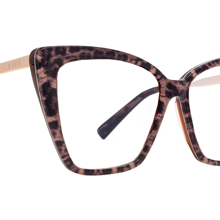diff eyewear becky ii cat eye glasses with a leopard tortoise frame and prescription lenses detailed view