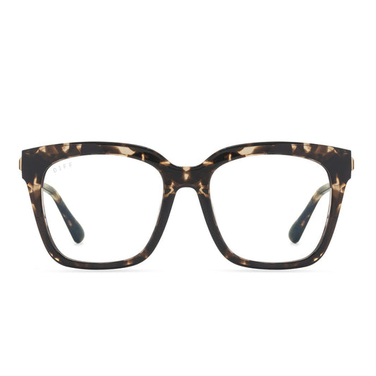 diff eyewear bella square glasses with a espresso tortoise frame and prescription lenses front view