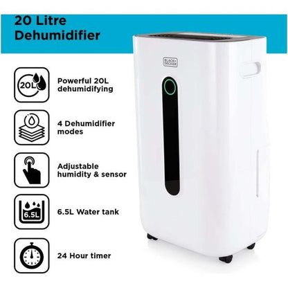 Black & Decker H6000 20L Dehumidifier | BXEH60004GB Black and Decker Dehumidifier Euronics Ireland