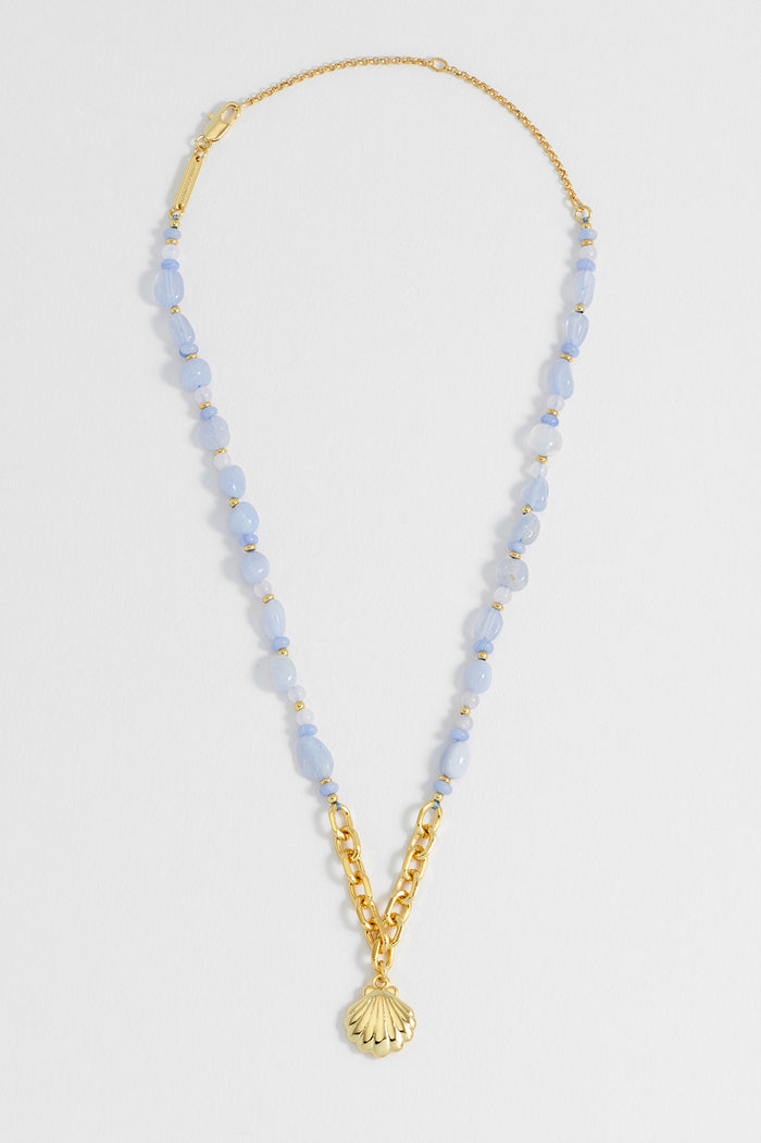 Blue Gemstone Seashell Charm Necklace
