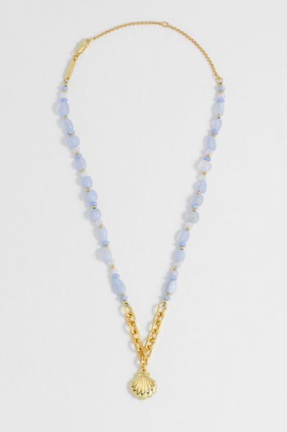 Blue Gemstone Seashell Charm Necklace