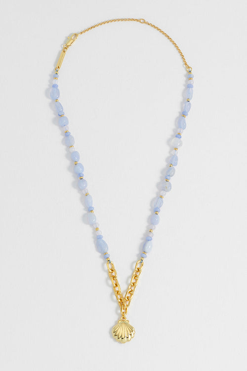 Blue Gemstone Seashell Charm Necklace