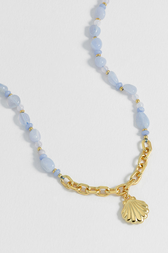 Blue Gemstone Seashell Charm Necklace
