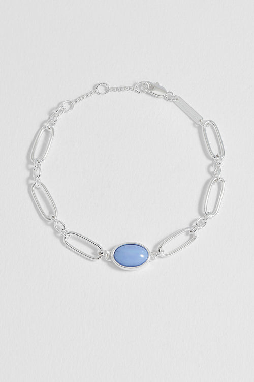 Blue Quartz Cabochon Chain Bracelet