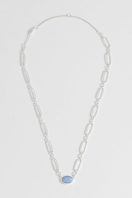 Blue Quartz Cabochon Chain Necklace