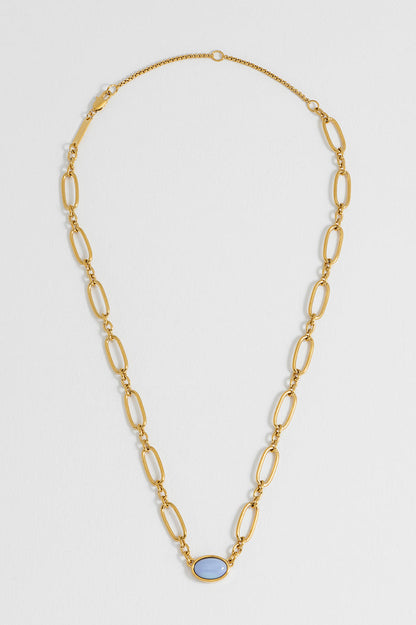 Blue Quartz Cabochon Chain Necklace