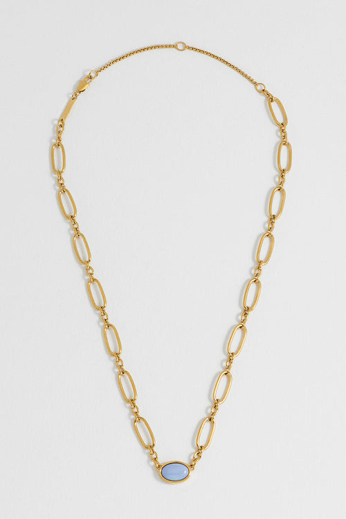 Blue Quartz Cabochon Chain Necklace