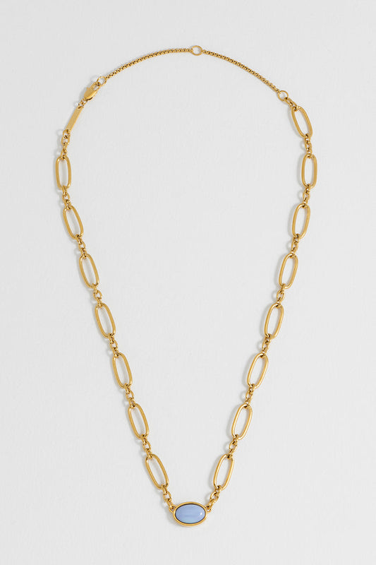 Blue Quartz Cabochon Chain Necklace