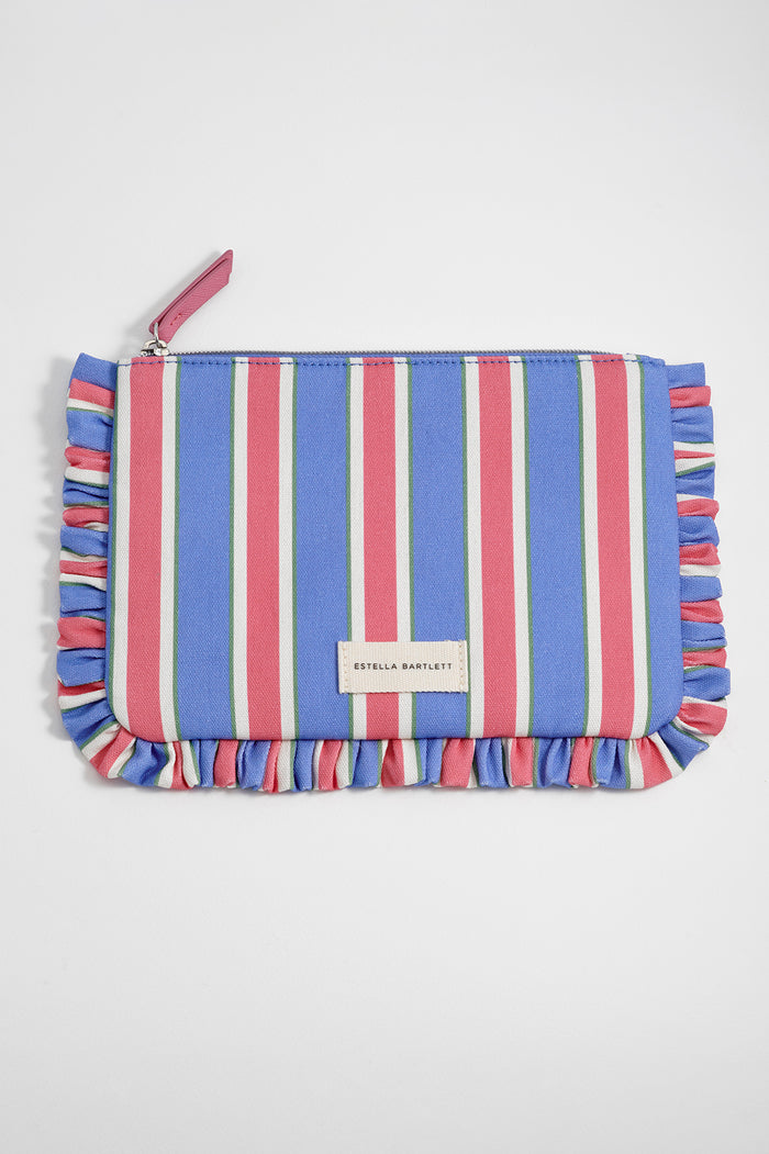 Blue Stripe Ruffle Pouch